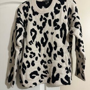 Something Navy Black and Cream Leopard Print Crew Neck Sweater